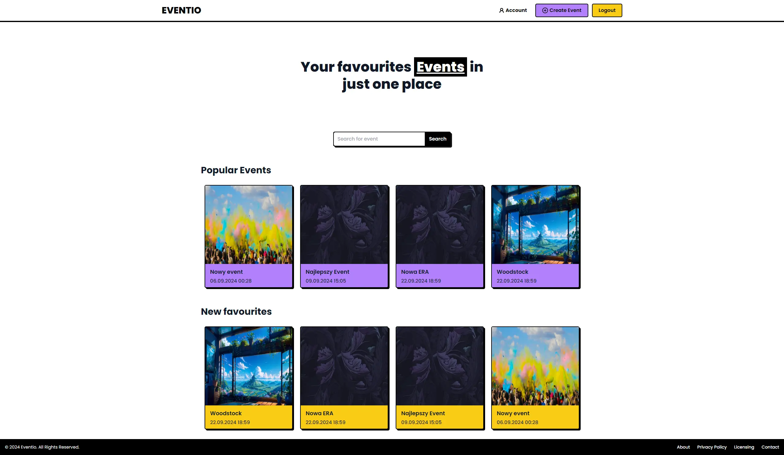 Image of Eventio website